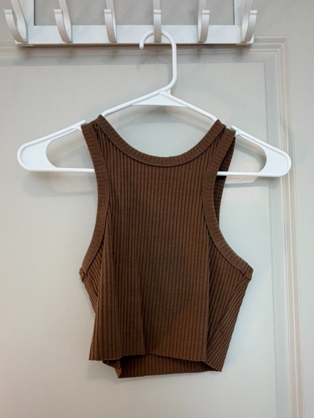 Cropped Brown Ribbed Racerback Tank